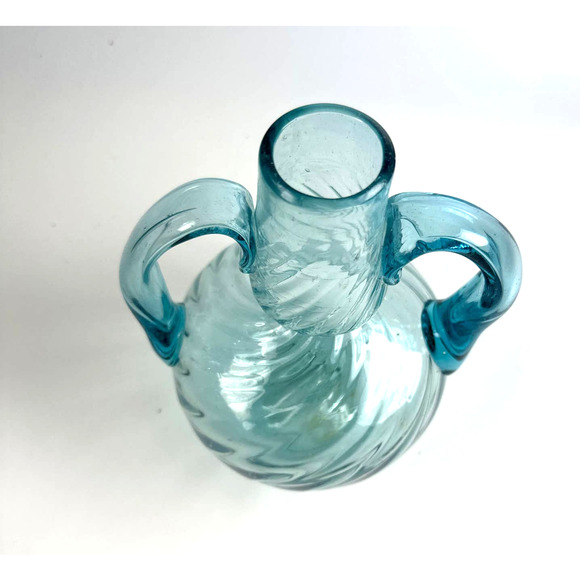 Vintage Hand Blown Avalos Tornillo Mexico Blue Glass Decanter Pitcher W/ Handles - Picture 4 of 11